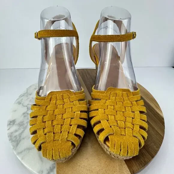 Seychelles Yellow Leather Weave Espadrilles Wedge Closed Toe Sandals 9/40 - Picture 7 of 10
